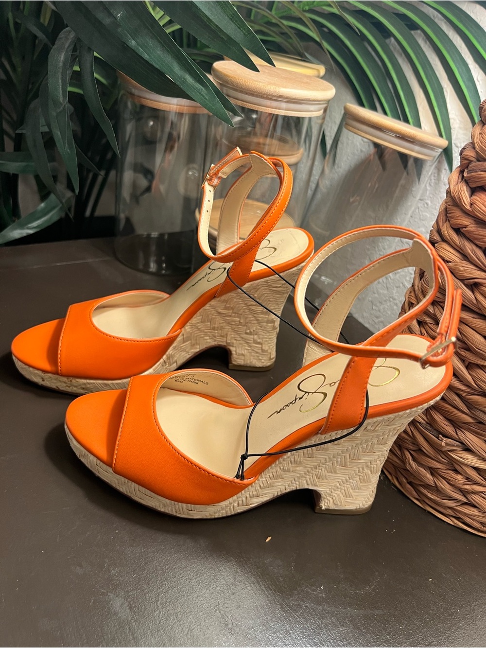 Jessica Simpson Bright Orange Ankle-Strap Wedge Sandals